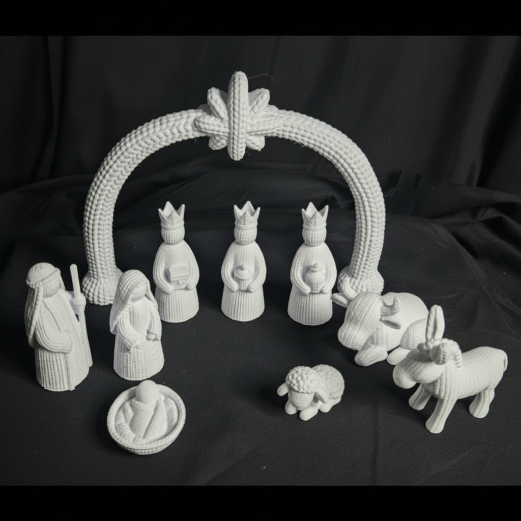 Weihnachtskrippe in Strickoptik – liebevolles Figuren-Set