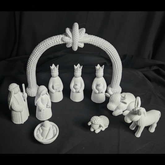 Weihnachtskrippe in Strickoptik – liebevolles Figuren-Set